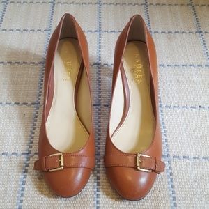 Ralph Lauren Caramel Brown Stacked Heel